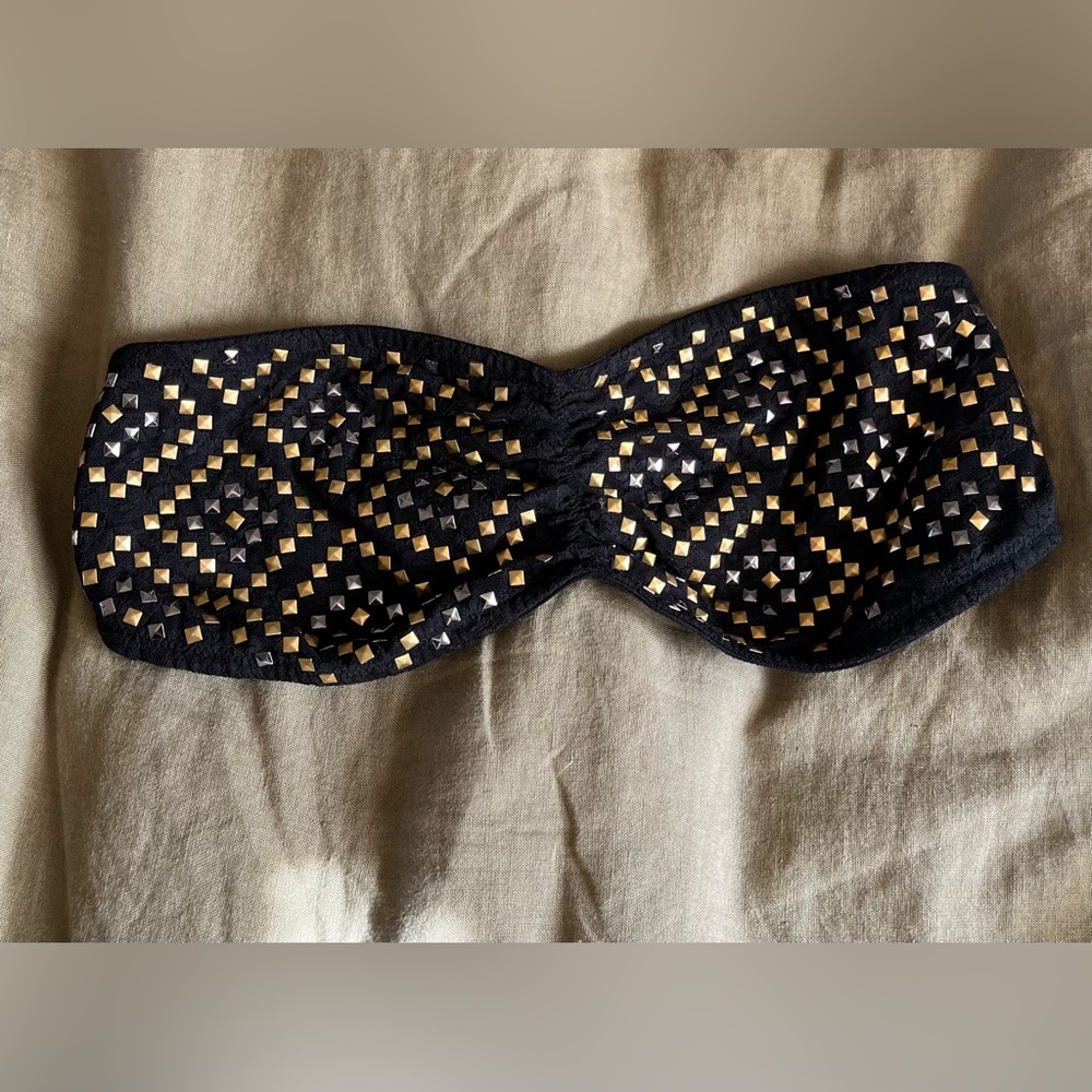 NWOT Victoria's Secret PINK Lace Bandeau - Black with Studs - Size Large